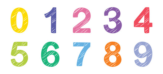 Hand drawing printed numbers school kids style, mathematics and numbers doodle vector