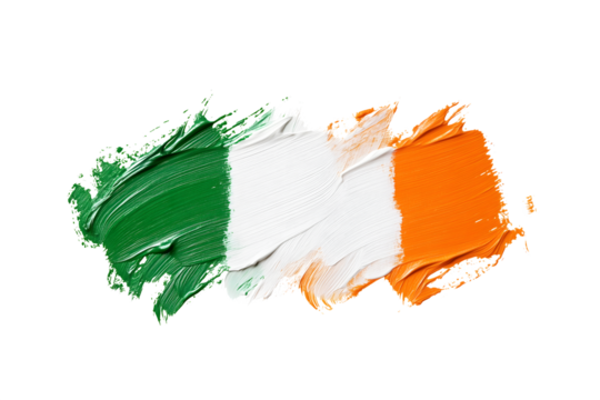 irish flag painted using brush isolated over white (transparent) background; simple ireland country sybol