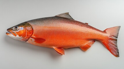 Fresh vibrant orange fish on white background.