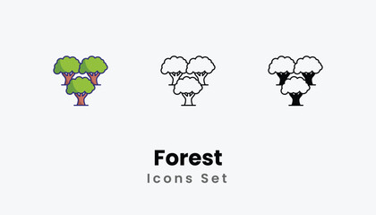 Forest Icons thin line and glyph vector icon stock illustration