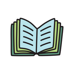 Doodle book icon hand drawn in a modern minimalistic style. Knowledge and education symbol isolated on white background. Vector illustration