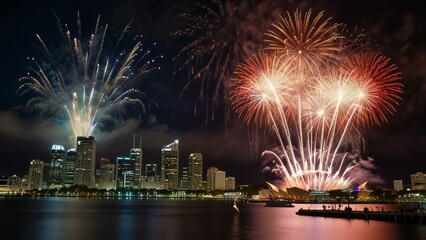 Naklejka premium fireworks over the river