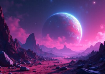 Stunning cosmic landscape with vibrant colors showcasing a giant planet