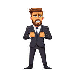 Fototapeta premium Angry cartoon man in suit with clenched fists expressing frustration. This illustration captures strong emotional reaction, perfect for conveying intense feelings