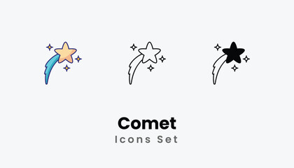 Comet Icons thin line and glyph vector icon stock illustration