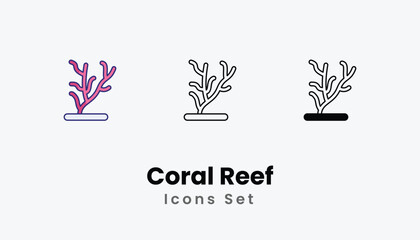 Coral Reef Icons thin line and glyph vector icon stock illustration