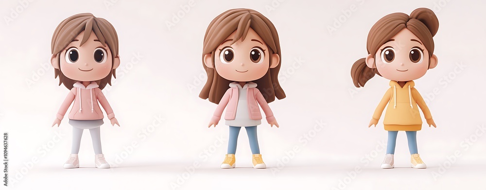 Poster animated 3d character concepts, charming 3d chibi animated character concepts