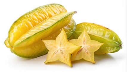 Fototapeta premium Juicy starfruit, visually appealing for recipes and catalogs. Isolated for perfect food photography.