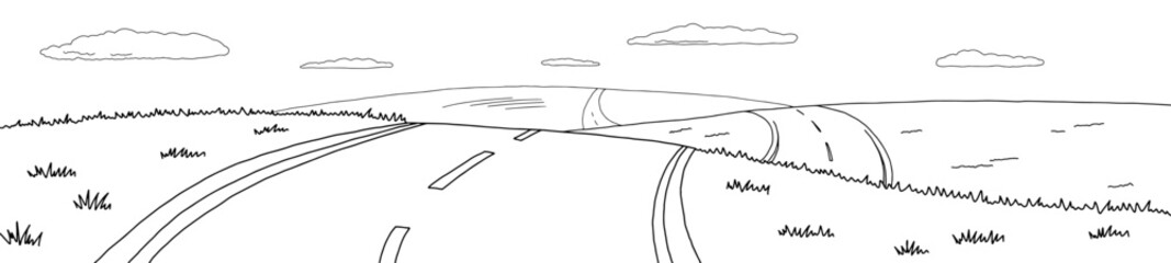 Road hill graphic black white landscape long sketch illustration vector  © aluna1