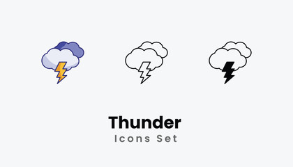 Thunder  Icons thin line and glyph vector icon stock illustration