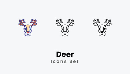 Deer Icons thin line and glyph vector icon stock illustration