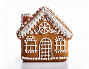 gingerbread house shaped cookie isolated on white background
