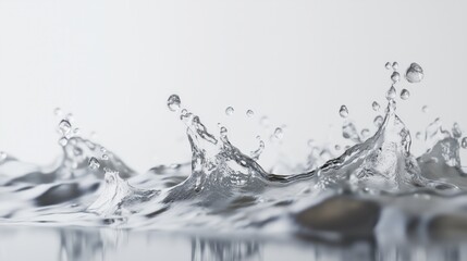 Close-up of water droplets splashing on a smooth reflective surface.