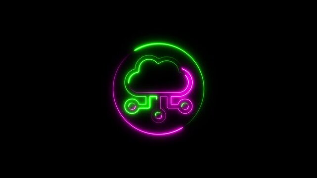 Animated cloud smart information network glowing line icon with hi-tech digital data connection system animation