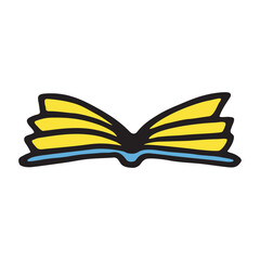 Doodle book icon handdrawn with thin line and colored with colorful blobs. Hardcover literature symbol isolated on white background. Vector illustration