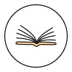 Doodle book icon handdrawn with thin line and colored with colorful blobs. Hardcover literature symbol isolated on white background. Vector illustration