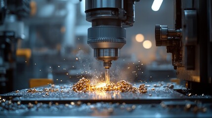 Close-up of a Drill Press Cutting Metal with Sparks Flying