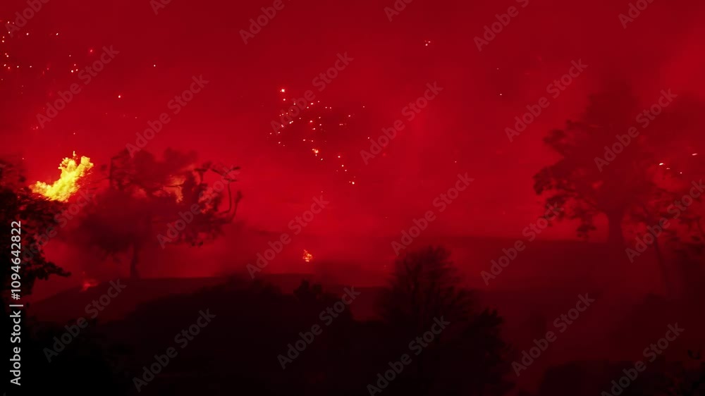 Poster vibrant reds explode across the establishing scene as sparks dance in the air, adding dynamism and i