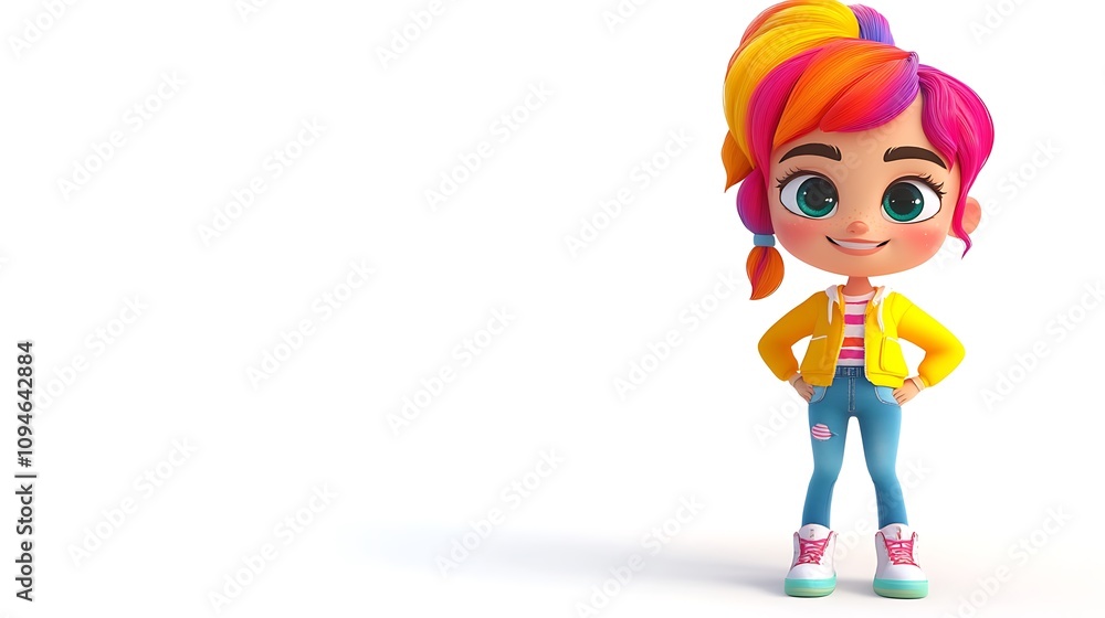 Poster animated 3d character concepts, colorful chibi character in 3d style
