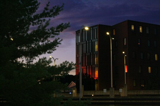 Sunset reflecting of a dorm building in UNC Asheville