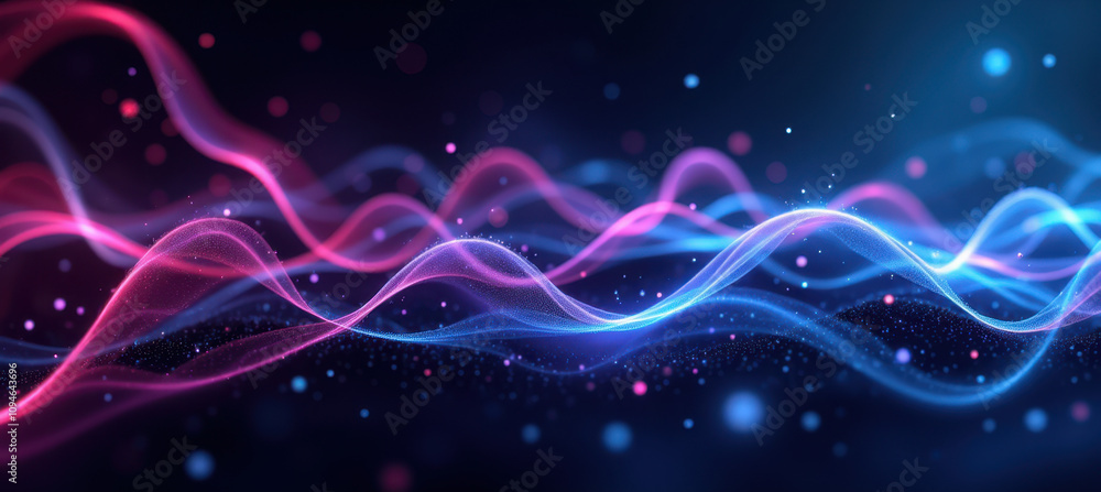 Aufkleber abstract high-tech background with vibrant colored waves and light particles.