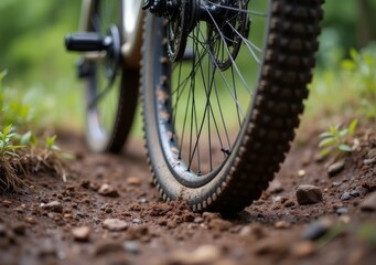 Mountain bike navigating rugged terrain on a forest path during daylight