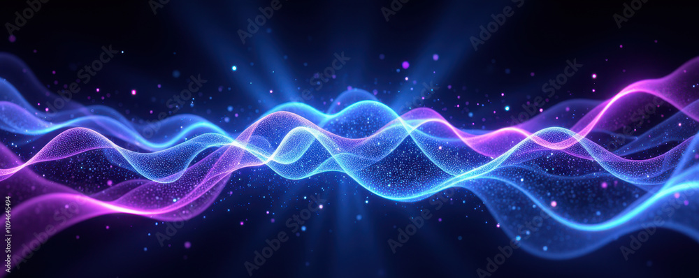Poster abstract high-tech digital graphic with blue wave pattern.