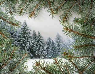Obraz premium Pine tree branches frame on white background 