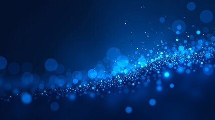 Dark blue and glowing abstract background of chaotically flying particles