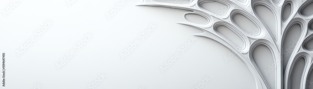 Poster a smooth, abstract design featuring intricate white patterns against a light background, creating a 