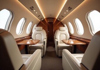 Fototapeta premium Luxury private jet interior showcasing elegant seating and spacious design