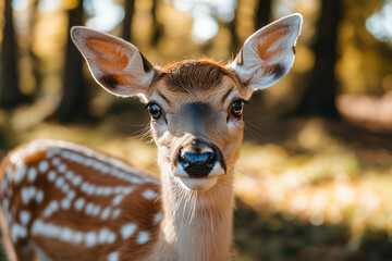 Obraz premium wild deer at nature with leaves and grass background