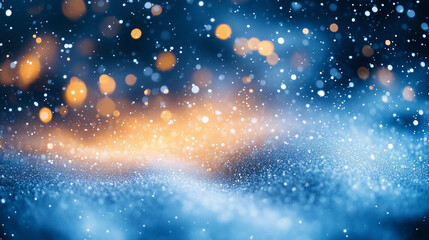Fototapeta premium Close up snow landscape with bokeh background with falling snow flakes, Snowflakes falling on a snowy scene with a blurry background for copy space, Christmas winter scene, AI generated