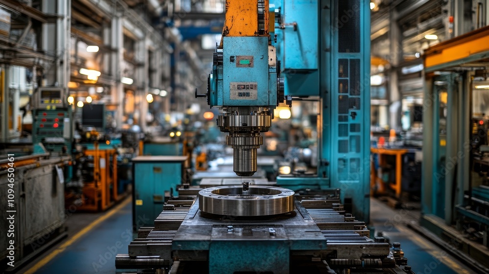 Poster industrial machine operating in a factory setting