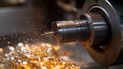 Close-up of a Drill Bit Cutting Metal on a Machine
