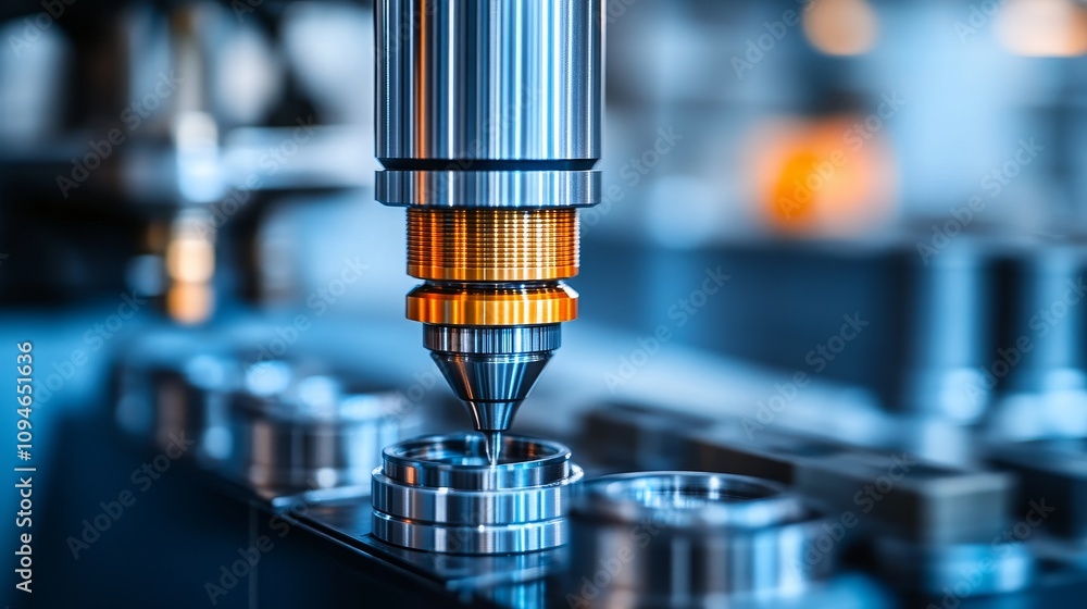 Poster close-up of a drill bit on a metalworking machine, showing the precise operation of the tool