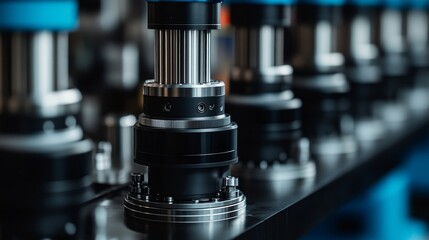 Close-up of a Row of Industrial Machinery in Operation