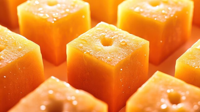 Hashtags creating repeating pattern of cubed winter melon forming grid