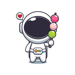 Cute astronaut eating dango cartoon vector illustration