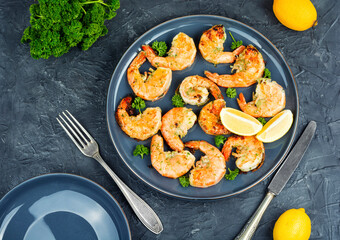 Delicious sea food,Grilled shrimps.