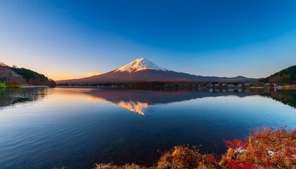 Mount Fuji, Japan. Mount Fuji reflected in Lake Yamanaka at dawn, Japan. 