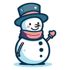 Snowman with hat and scarf, cartoon character. Merry Christmas and happy new year