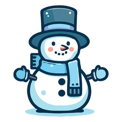 Snowman with hat and scarf, cartoon character. Merry Christmas and happy new year