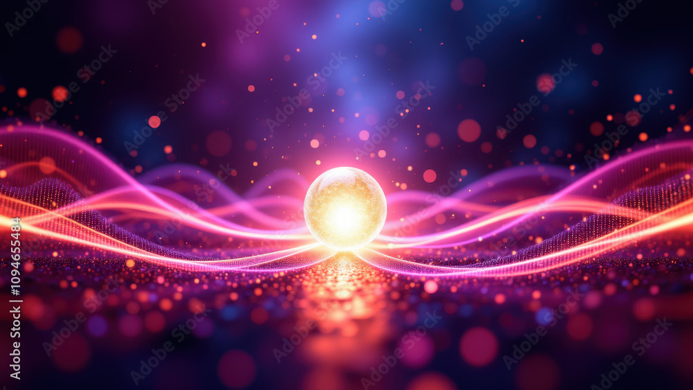 Poster abstract hi-tech background with a sunburst and waves of light.