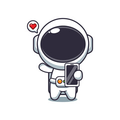 Cute astronaut with mobile phone cartoon vector illustration