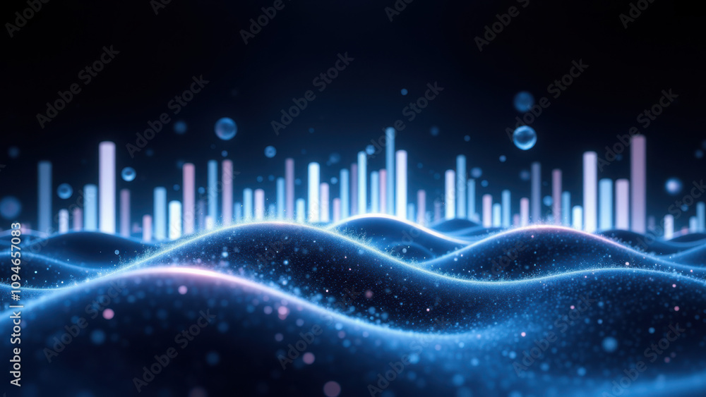 Poster abstract hi-tech background with glowing particles and futuristic shapes.