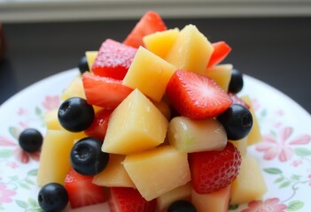 Fresh Fruit Salad A fruit salad with a mix of colorful fruits
