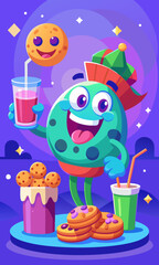 Naklejka premium Happy figure enjoying festive cookies with milk in festive home setting. Delightful person indulging in holiday cookies and milk with cozy atmosphere