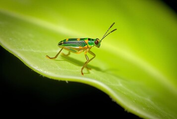 Fototapeta premium Leafhopper's Leaf Dance A tiny leafhopper with vibrant colors pe