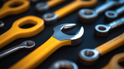 A Close-Up of Wrenches and Tools on a Black Surface